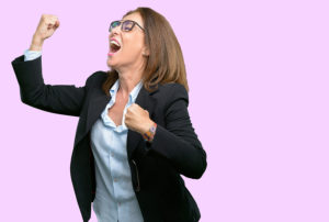 Get a job fast image of business woman celebrating speedy help finding employment
